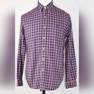 Ralph Lauren Men's Button-up M Shirt with Blue Pony Logo, Orange & Blue Color